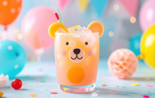 Festive Children's Bear Shaped Party Drink with Balloons Perfect for Birthday Celebrations